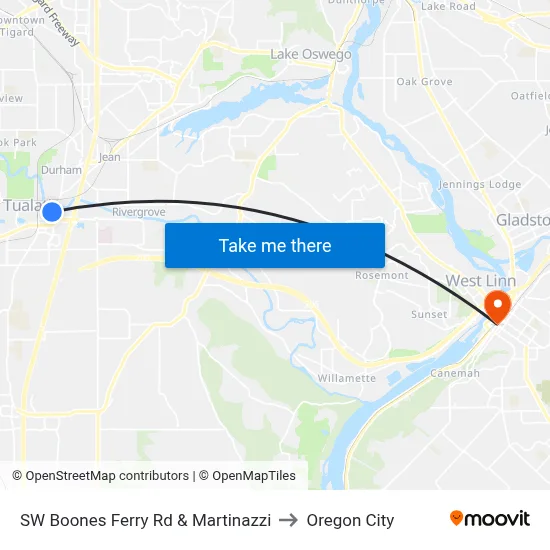 SW Boones Ferry Rd & Martinazzi to Oregon City map
