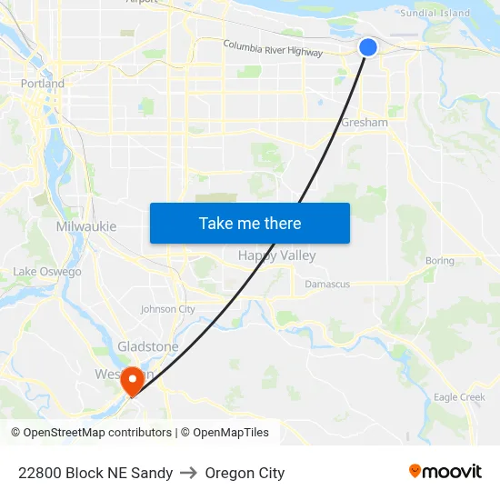 22800 Block NE Sandy to Oregon City map