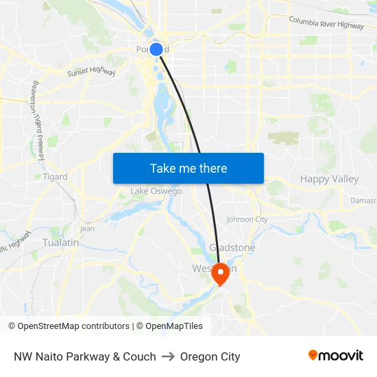 NW Naito Parkway & Couch to Oregon City map