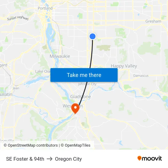 SE Foster & 94th to Oregon City map