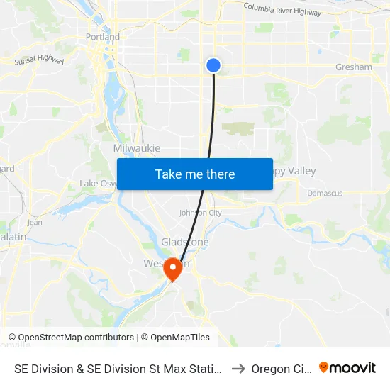 SE Division & SE Division St Max Station to Oregon City map