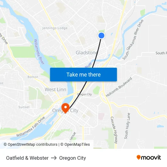 Oatfield & Webster to Oregon City map