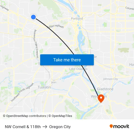 NW Cornell & 118th to Oregon City map