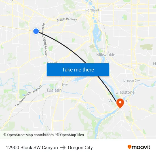 12900 Block SW Canyon to Oregon City map