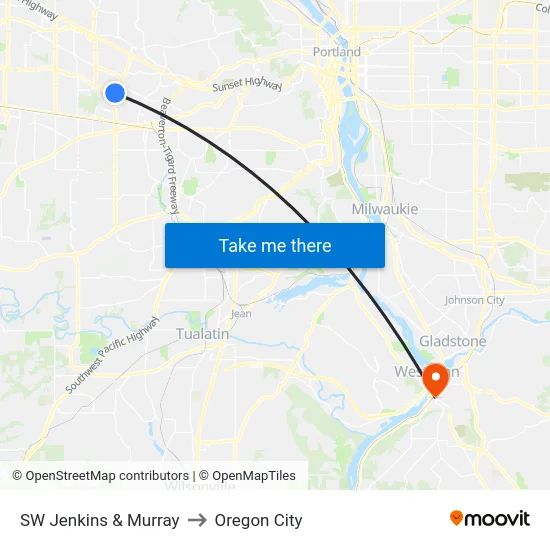 SW Jenkins & Murray to Oregon City map