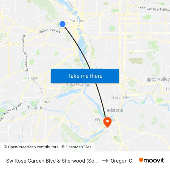 Sw Rose Garden Blvd & Sherwood (South) to Oregon City map