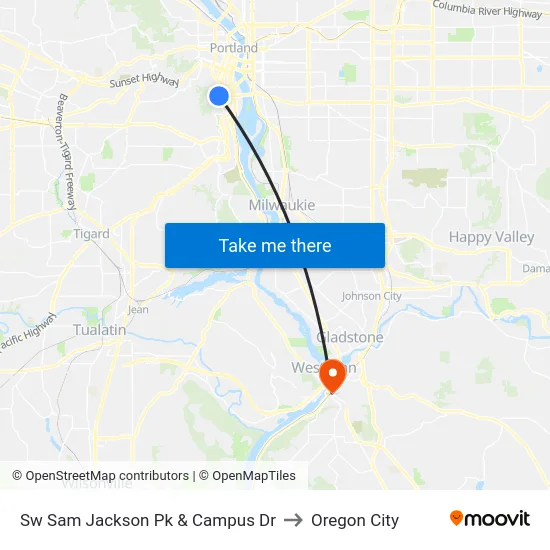 Sw Sam Jackson Pk & Campus Dr to Oregon City map