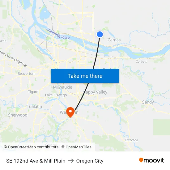 SE 192nd Ave & Mill Plain to Oregon City map