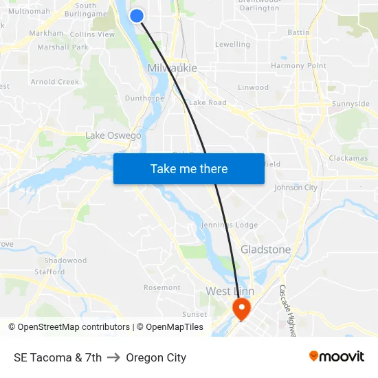 SE Tacoma & 7th to Oregon City map