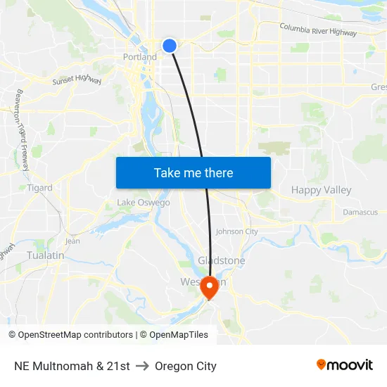 NE Multnomah & 21st to Oregon City map