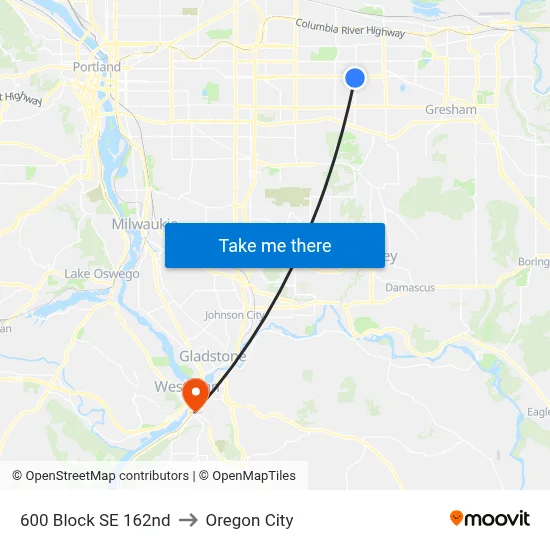 600 Block SE 162nd to Oregon City map