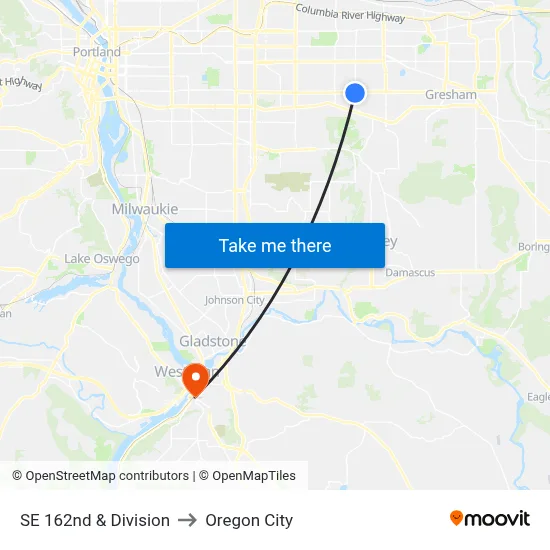 SE 162nd & Division to Oregon City map