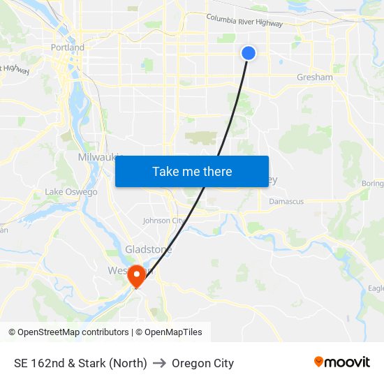 SE 162nd & Stark (North) to Oregon City map