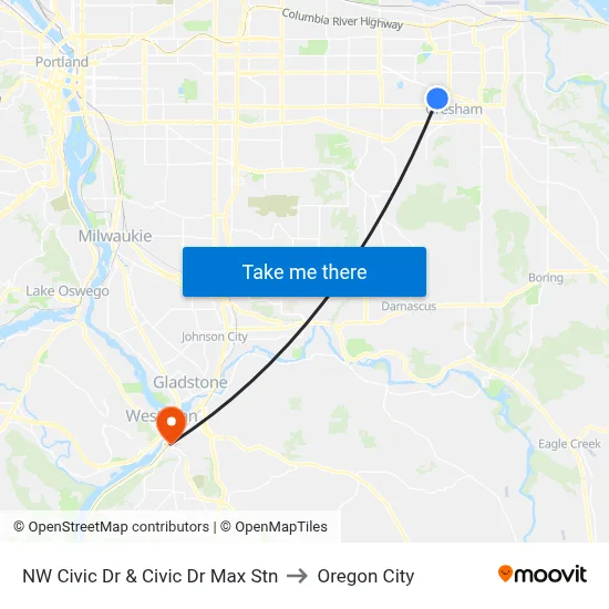 NW Civic Dr & Civic Dr Max Stn to Oregon City map
