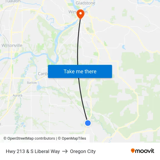 Hwy 213 & S Liberal Way to Oregon City map