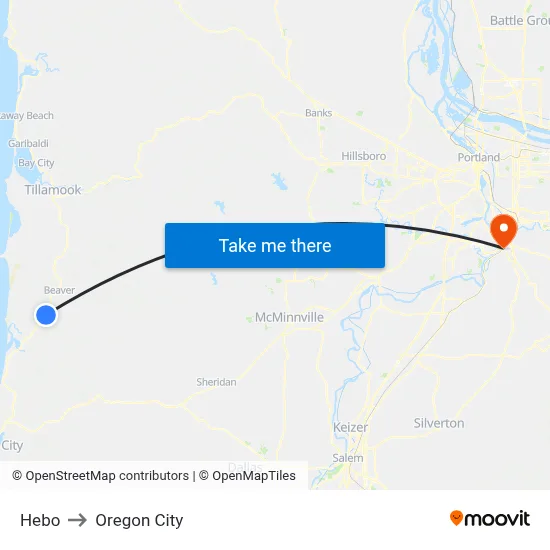 Hebo to Oregon City map