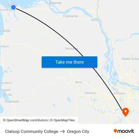 Clatsop Community College to Oregon City map