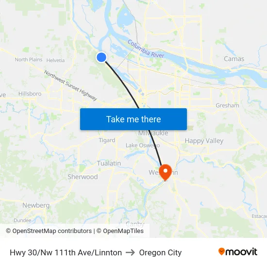 Hwy 30/Nw 111th Ave/Linnton to Oregon City map