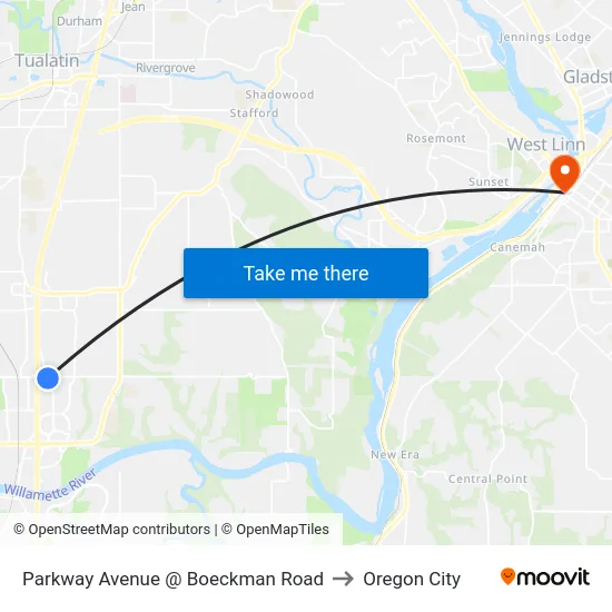 Parkway Avenue @ Boeckman Road to Oregon City map
