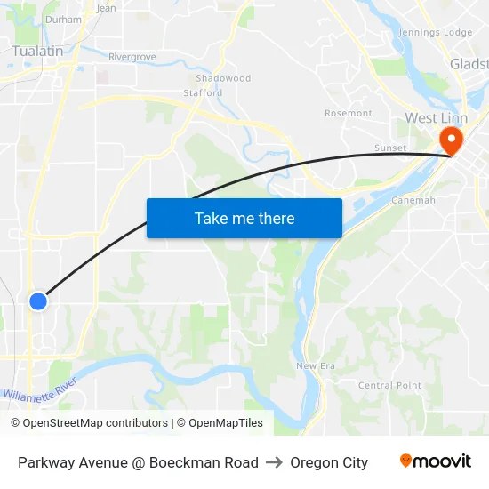 Parkway Avenue @ Boeckman Road to Oregon City map