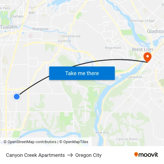 Canyon Creek Apartments to Oregon City map