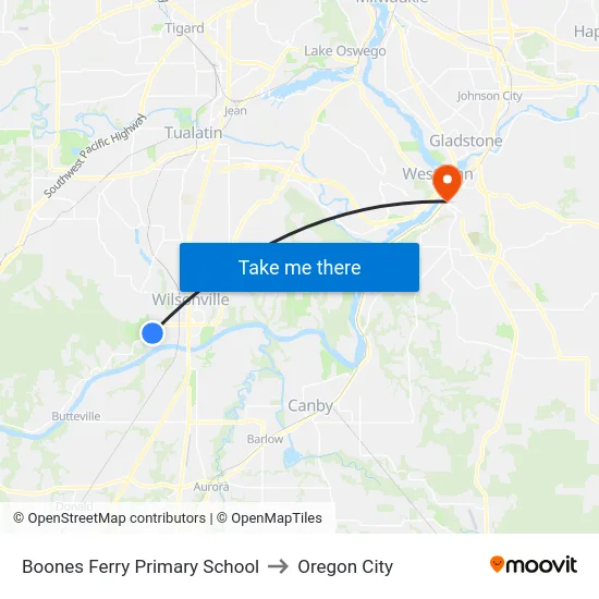 Boones Ferry Primary School to Oregon City map