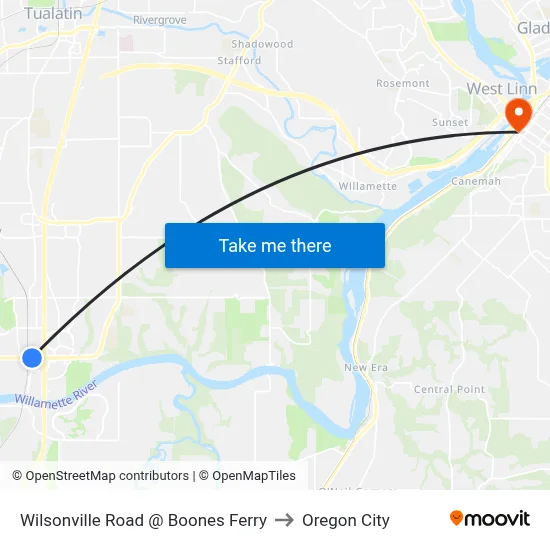 Wilsonville Road @ Boones Ferry to Oregon City map