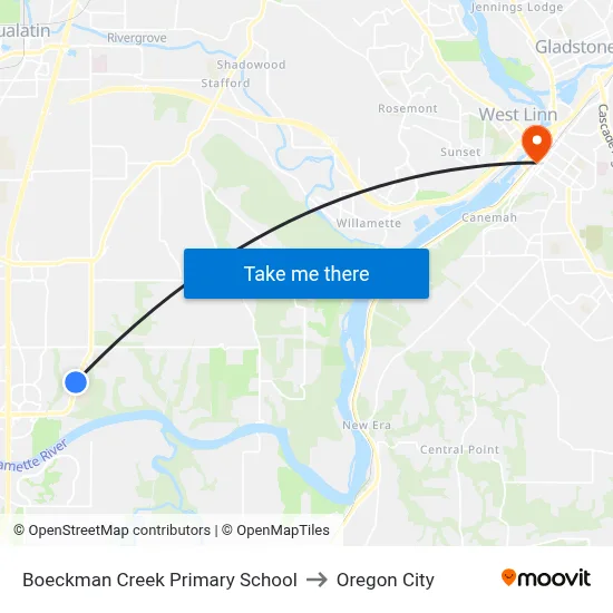 Boeckman Creek Primary School to Oregon City map