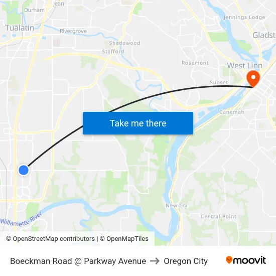 Boeckman Road @ Parkway Avenue to Oregon City map