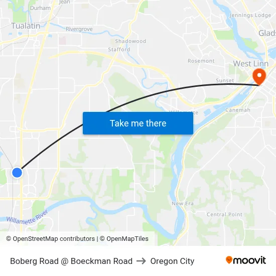 Boberg Road @ Boeckman Road to Oregon City map