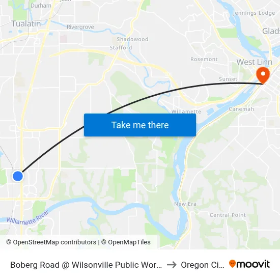 Boberg Road @ Wilsonville Public Works to Oregon City map