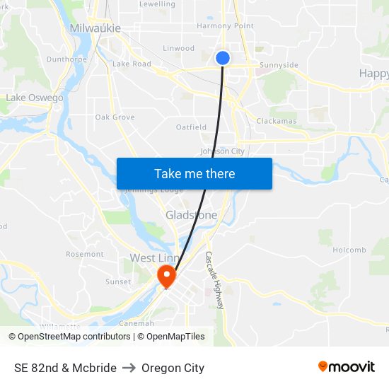 SE 82nd & Mcbride to Oregon City map