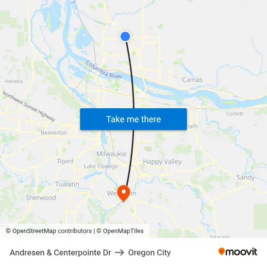 Andresen & Centerpointe Dr to Oregon City map