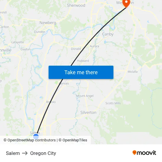Salem to Oregon City map