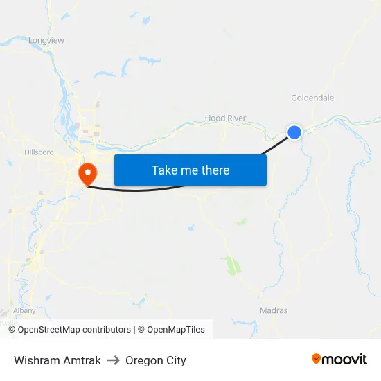 Wishram Amtrak to Oregon City map