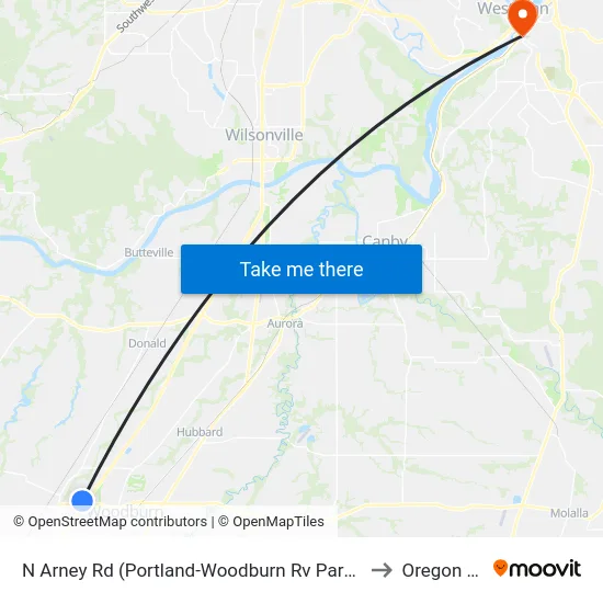 N Arney Rd (Portland-Woodburn Rv Park/Arby'S) to Oregon City map