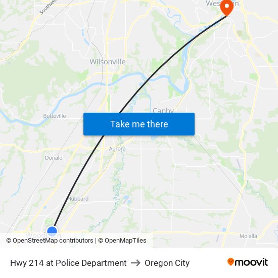 Hwy 214 at Police Department to Oregon City map