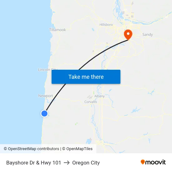 Bayshore Dr & Hwy 101 to Oregon City map