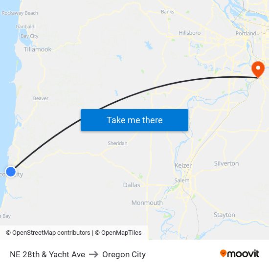 NE 28th & Yacht Ave to Oregon City map