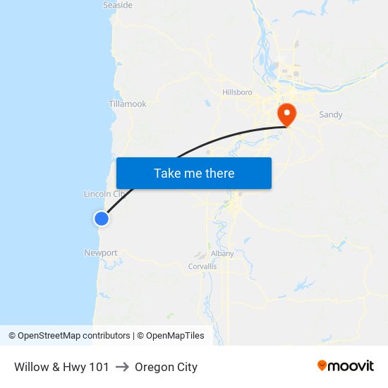 Willow & Hwy 101 to Oregon City map