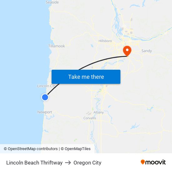 Lincoln Beach Thriftway to Oregon City map