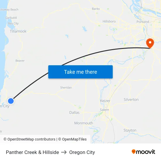 Panther Creek & Hillside to Oregon City map