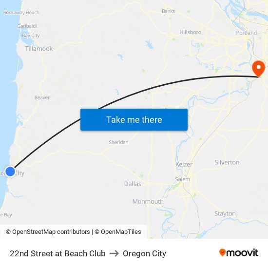 22nd Street at Beach Club to Oregon City map