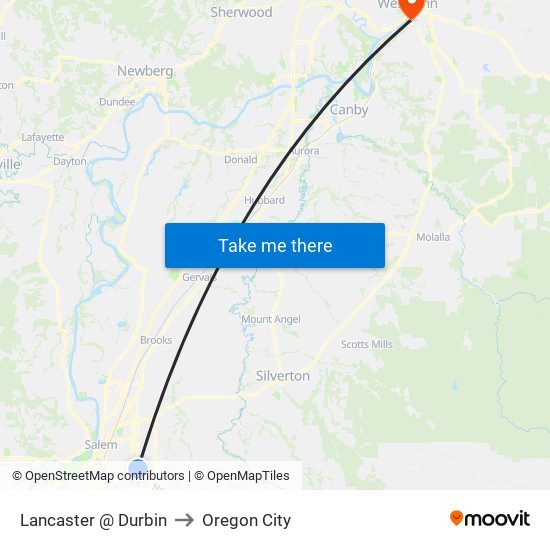 Lancaster @ Durbin to Oregon City map