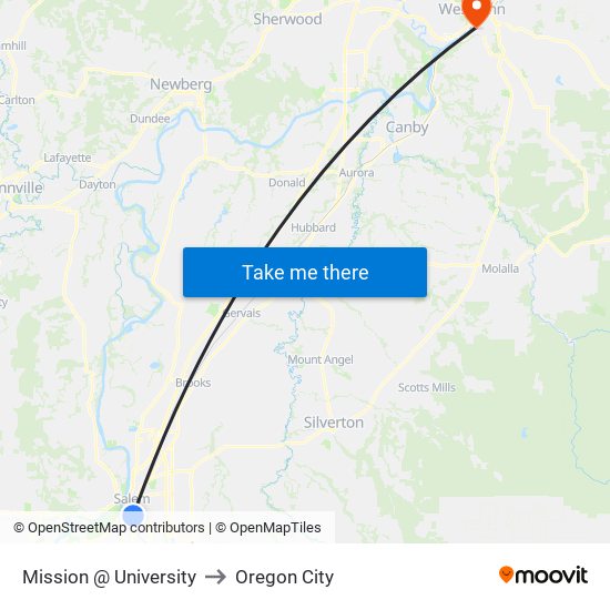 Mission @ University to Oregon City map