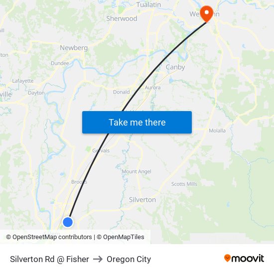 Silverton Rd @ Fisher to Oregon City map