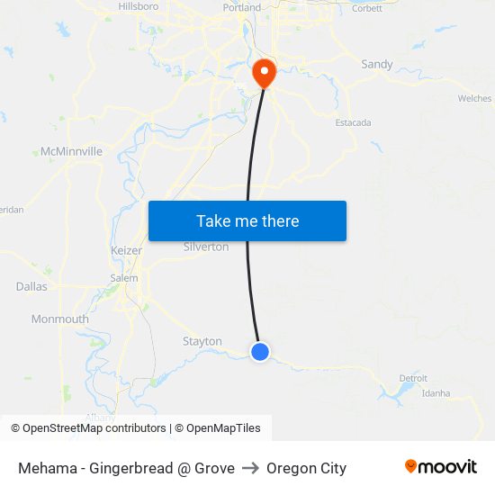 Mehama - Gingerbread @ Grove to Oregon City map