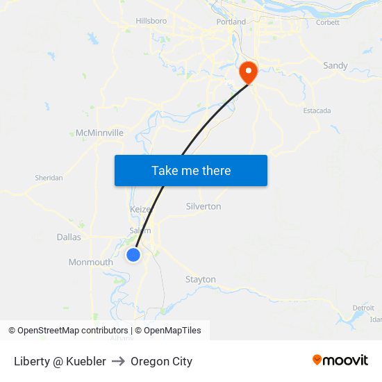 Liberty @ Kuebler to Oregon City map
