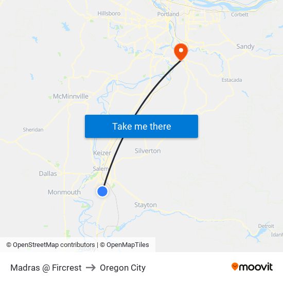 Madras @ Fircrest to Oregon City map
