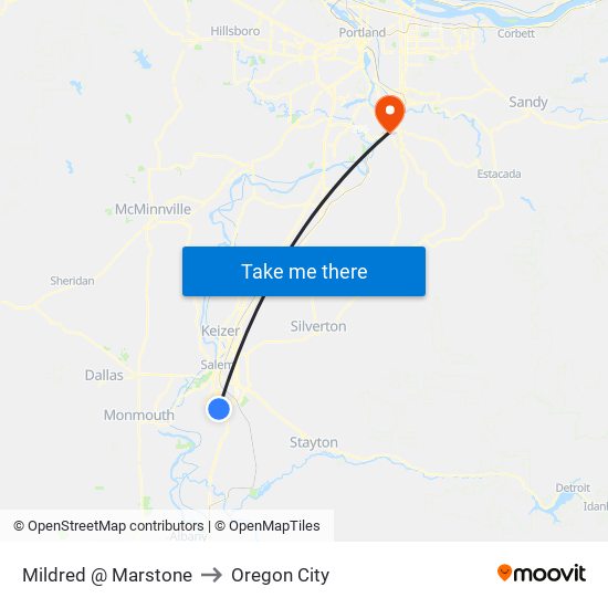 Mildred @ Marstone to Oregon City map